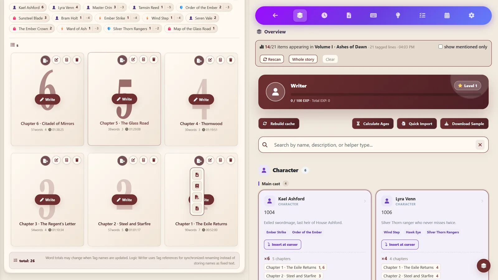 Export menu
